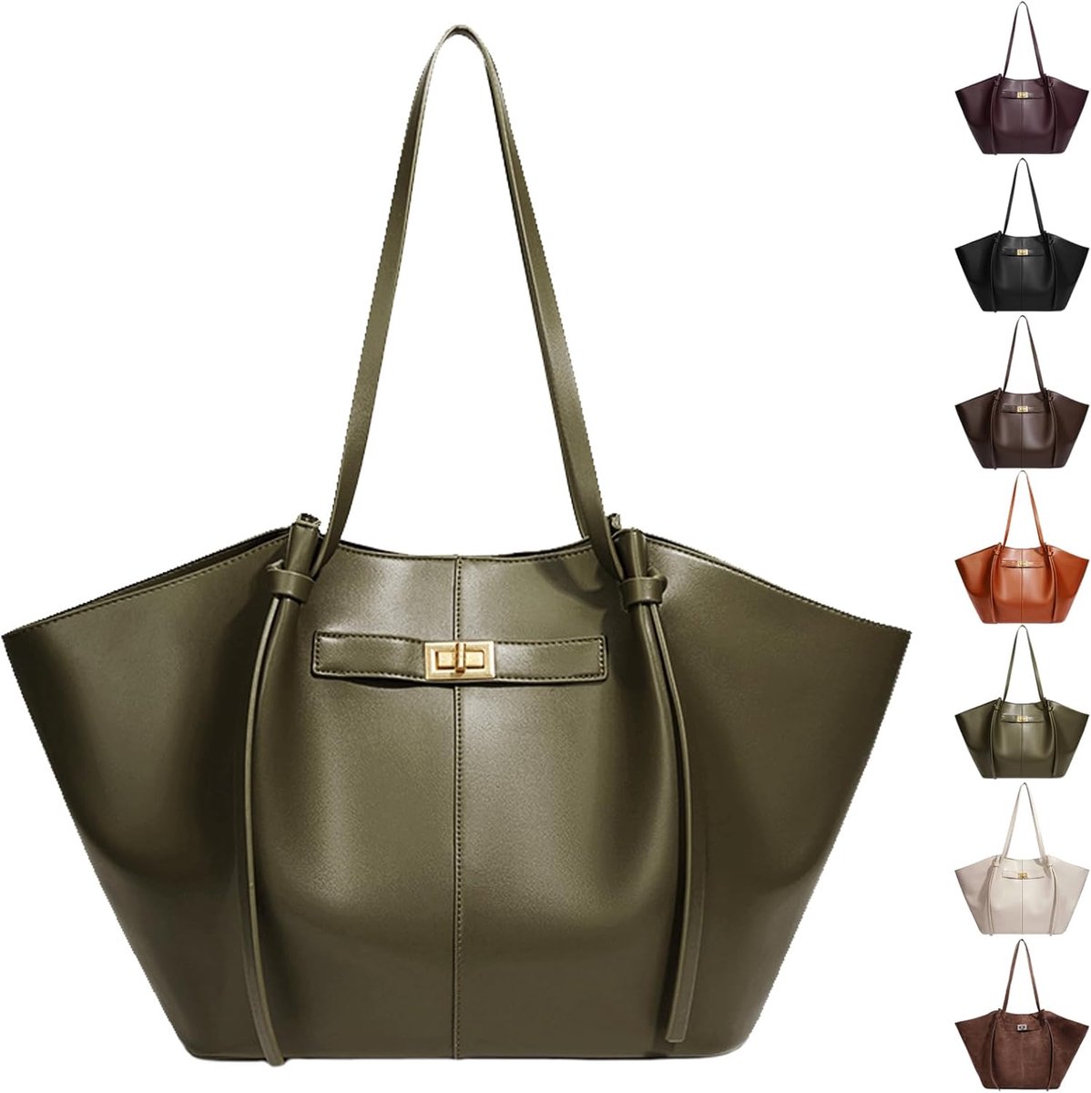 Leren Schoudertas Dames - Grote Shopper - PU Handvat - Ideaal voor Werk of Reizen - ShopVlot
