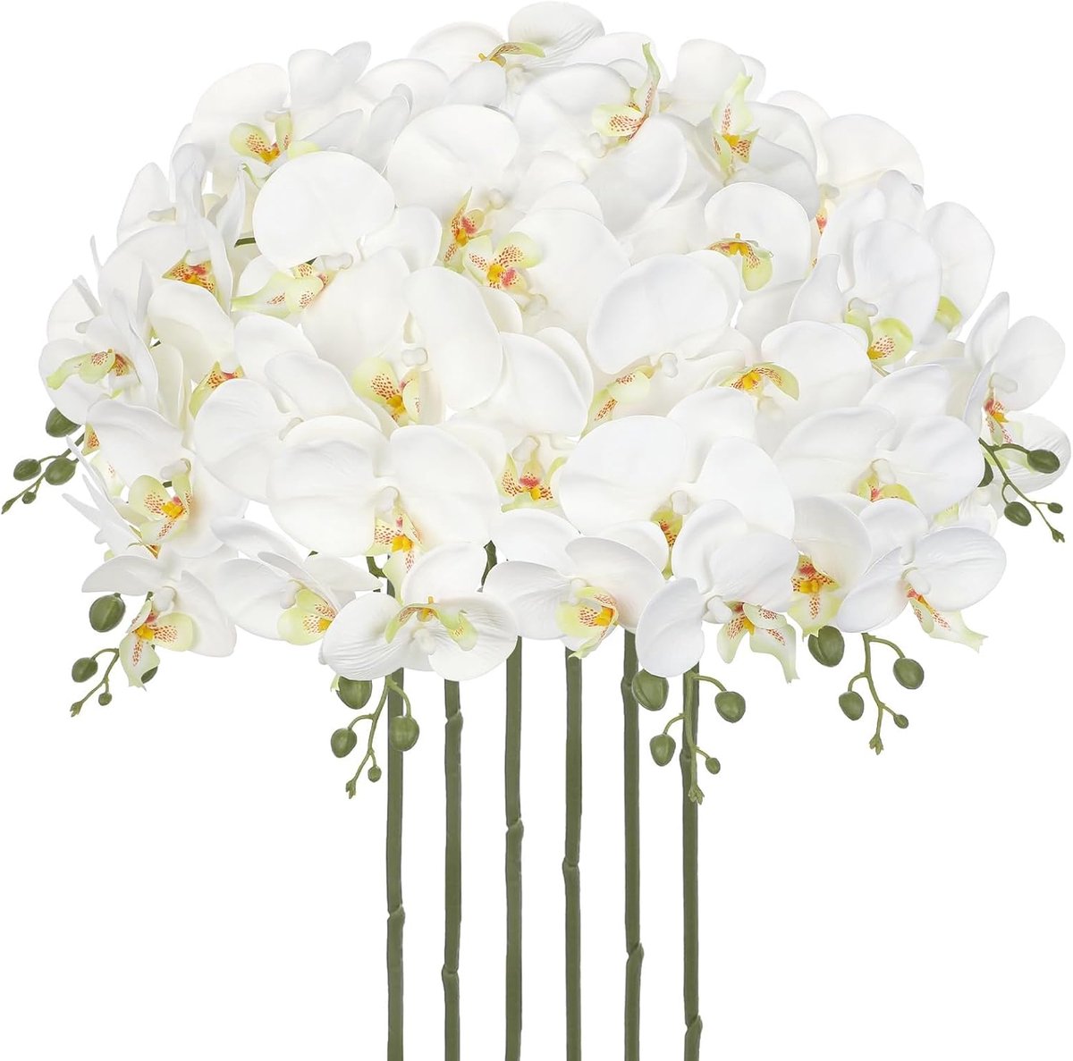 Set van 6 kunstorchideeën 69 cm - Real Touch Phalaenopsis - witte bloemen - decoratie voor vloervaas - ShopVlot