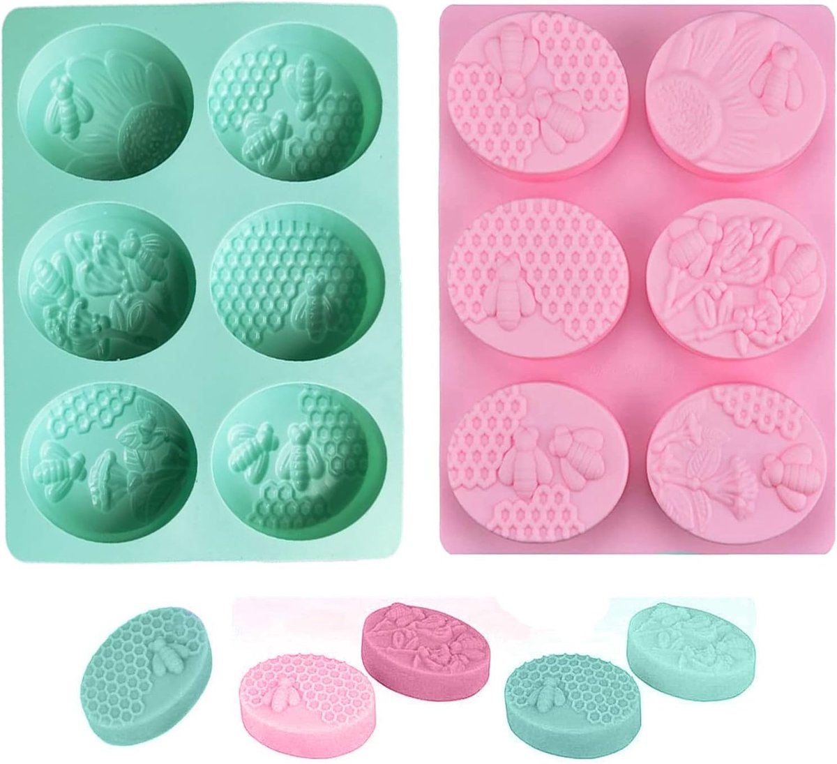 Siliconen zeepmallen 2 Pcs - 6-caviteit bijen mallen - Flexibel en herbruikbaar - Voor ambachtelijke zeep en desserts - ShopVlot