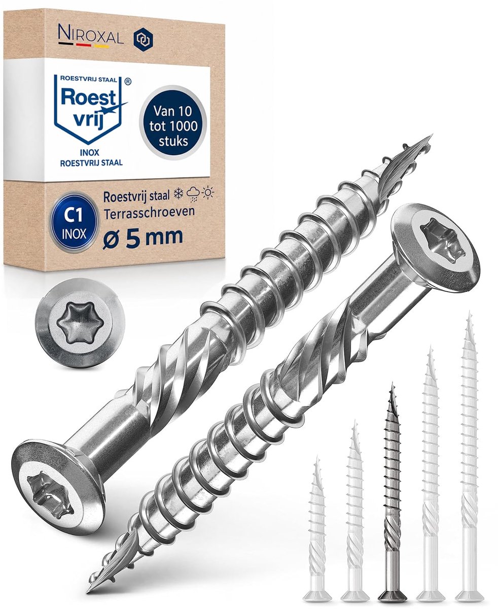 Terrasschroeven 5 x 60 mm - C1 roestvrij staal - Torx 25 - Geschikt voor diverse houtsoorten - ShopVlot