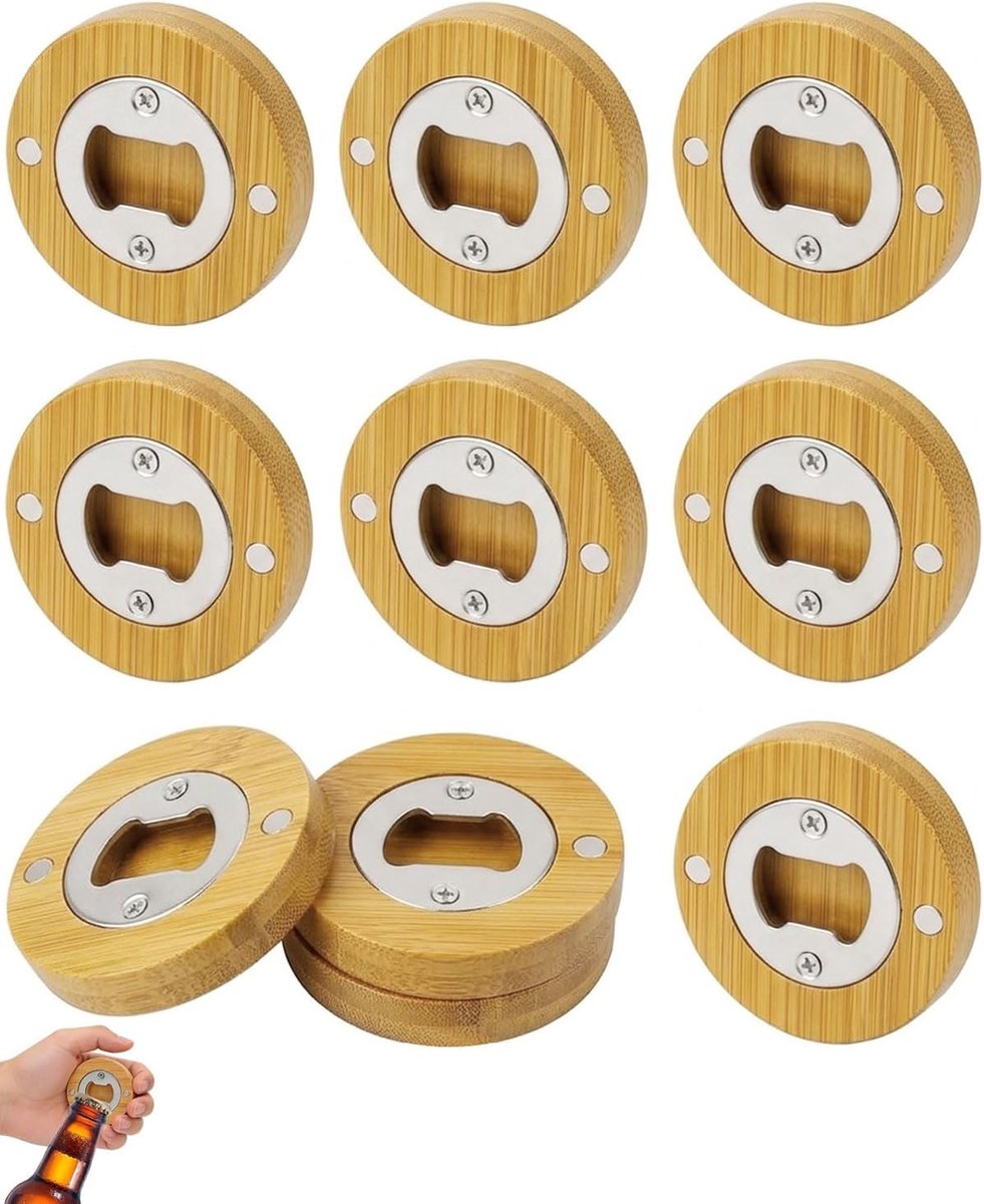 Flesopener 6 cm - Houten flesopener - Edelstaal met magneet - Makkelijk wijnflessen openen - ShopVlot