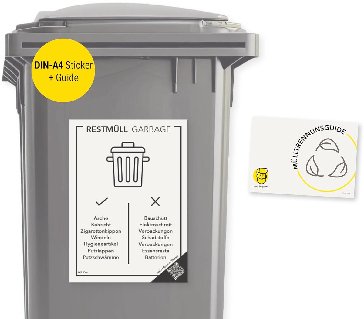 Afvalscheidingssticker A4 - Zelfklevend - Duits en Engels - Eenvoudig afval scheiden - ShopVlot