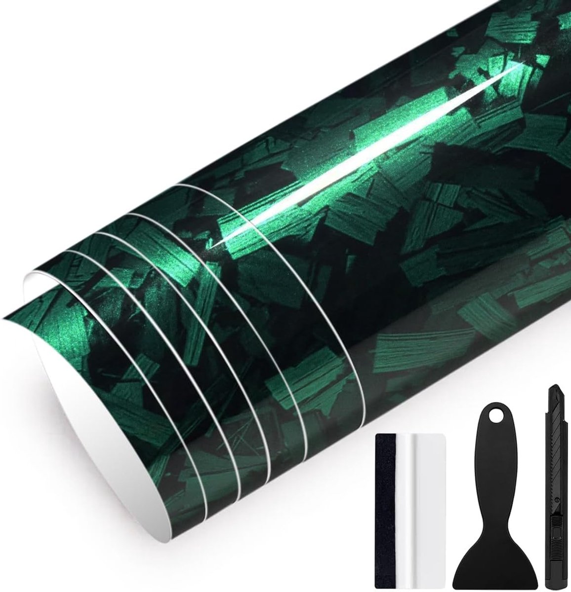 Zelfklevende vinylfolie 30cm x 150cm - gesmeed koolstofvezel - groen - beschermt auto en motor - ShopVlot