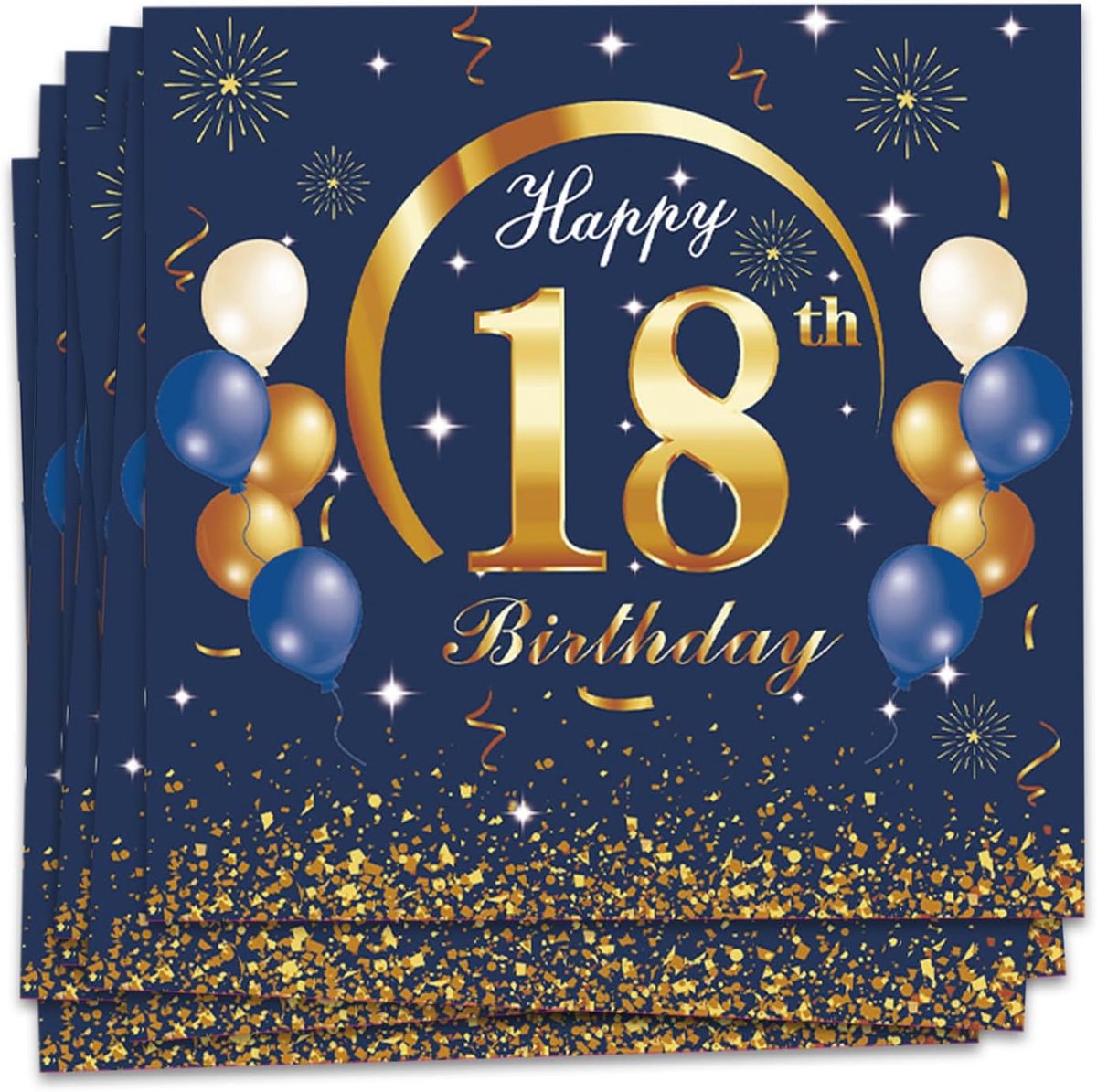Papieren Servetten 20 Stuks - Blauw Goud - 18 Jaar Verjaardag - Biologisch Afbreekbaar - ShopVlot