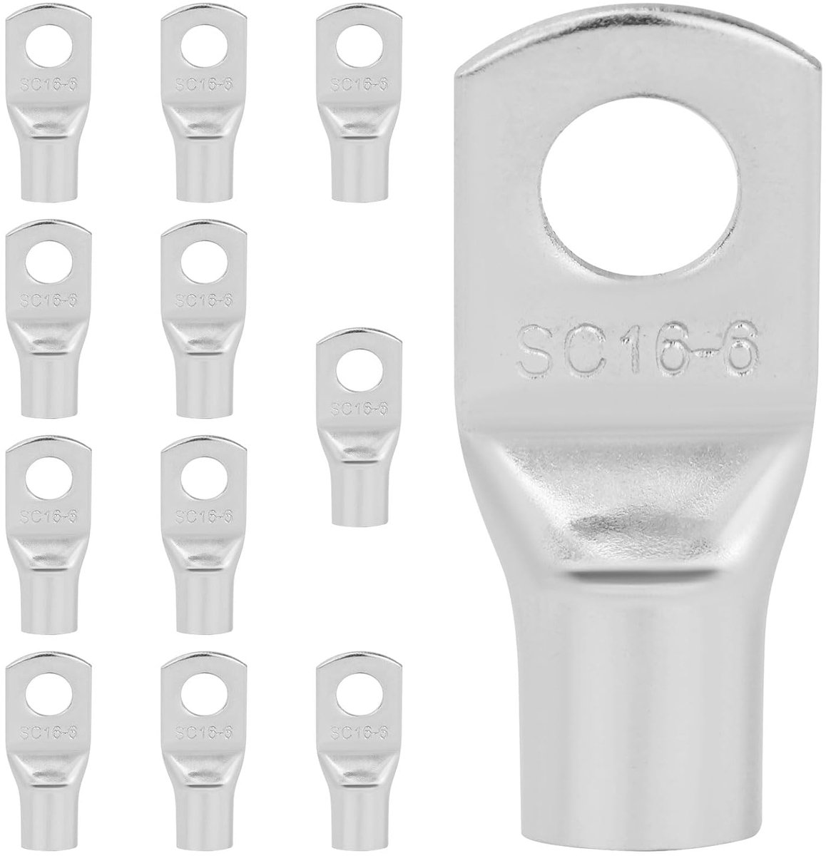 Tube lugs M6 - 16 mm² - niet geïsoleerd - tinned copper voor batterijkabels - pack van 12 - ShopVlot