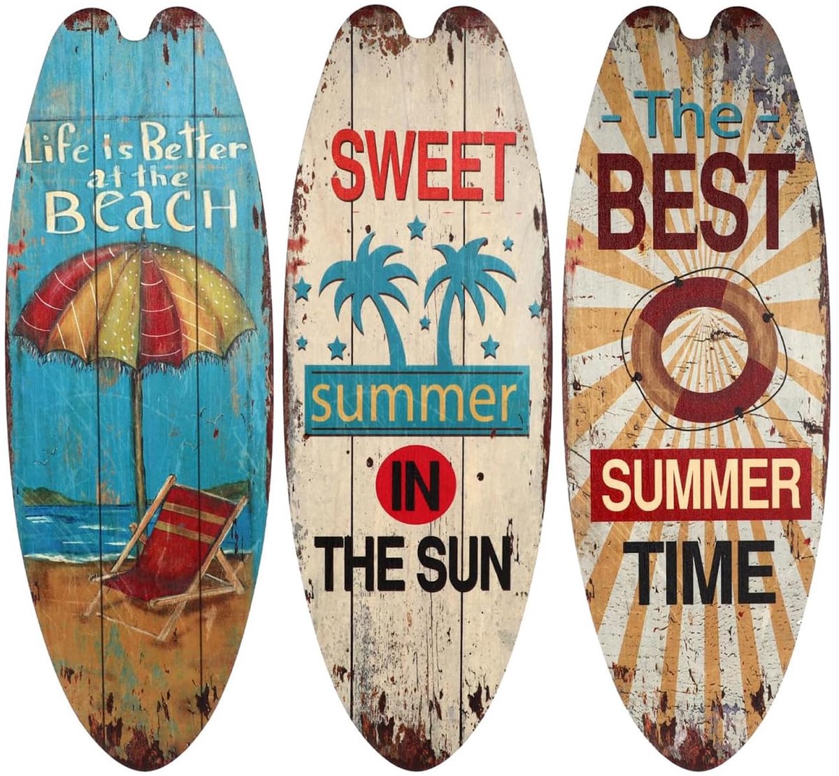 Muurdecoratie Surfbord 3 Delig - Houten Vintage Strandmuor - Lichtgewicht Maritieme Decoratie - Perfect voor Strandhuis - ShopVlot