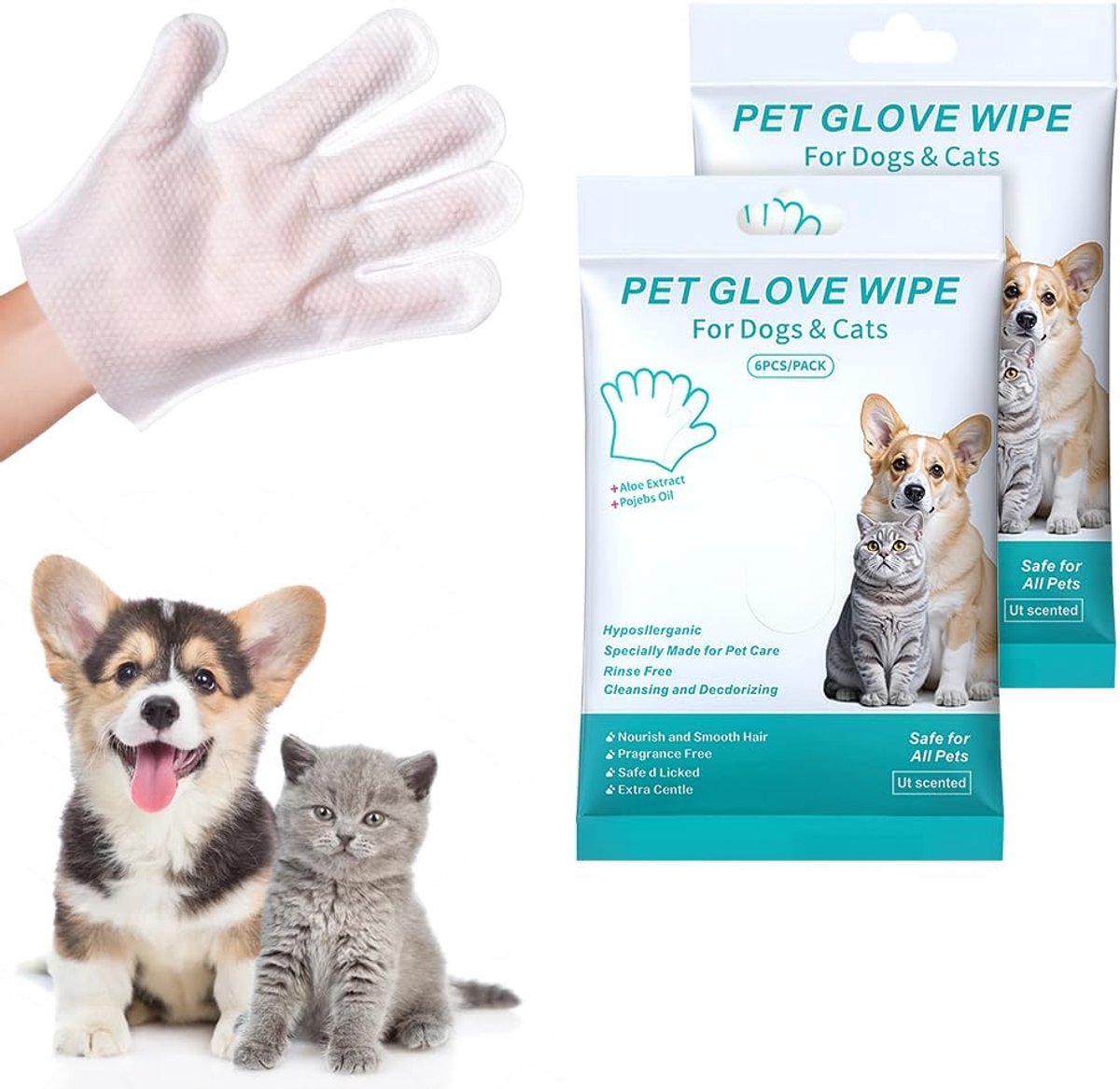 Huisdierhandschoen Reiniging - Zachte doekjes - Geschikt voor hond en kat - Ideaal voor gevoelige huid - ShopVlot
