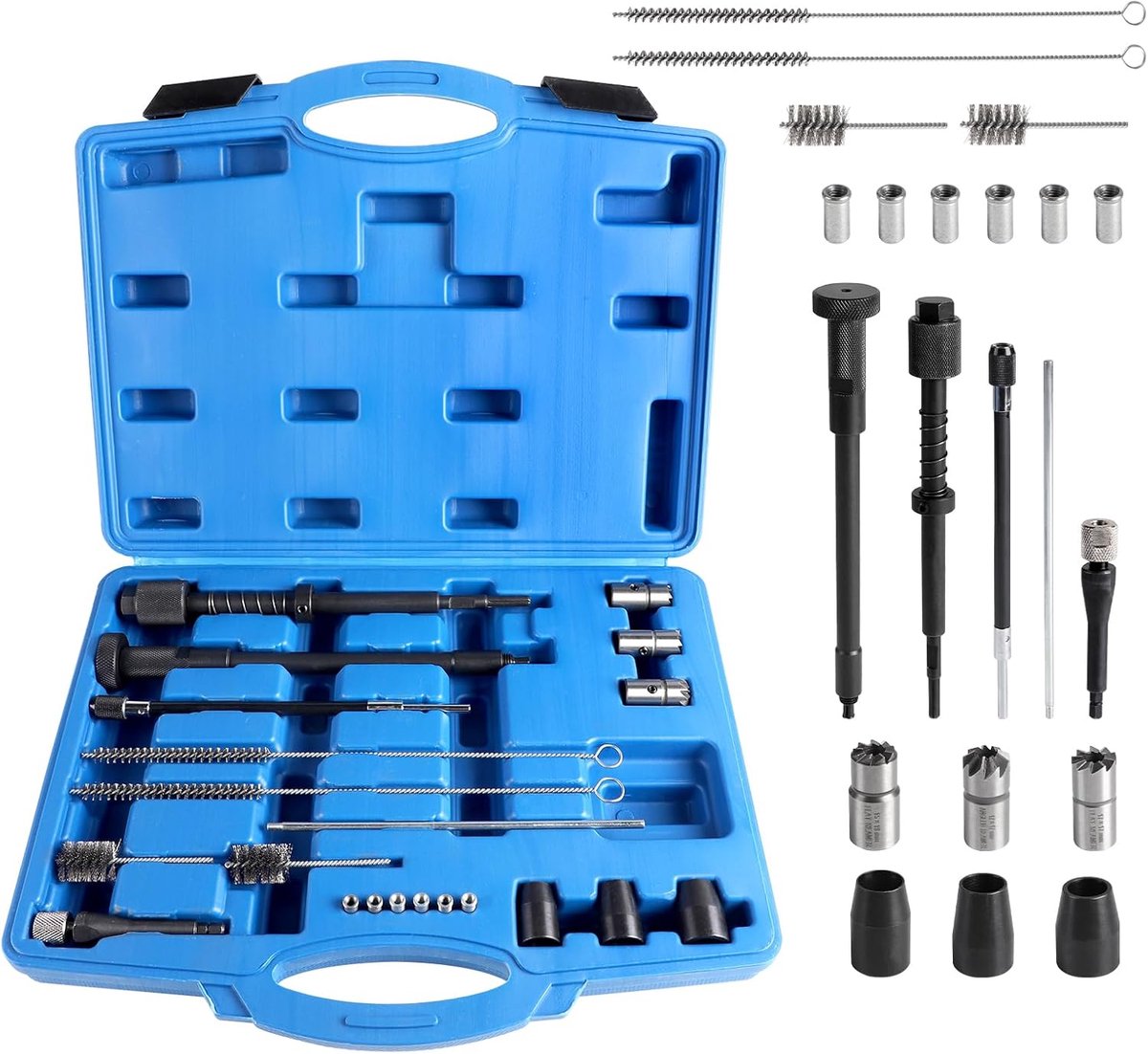 Injector reinigingsset 21-delig - Gereedschap voor injectoren - Compleet met borstel en snijgereedschap - ShopVlot