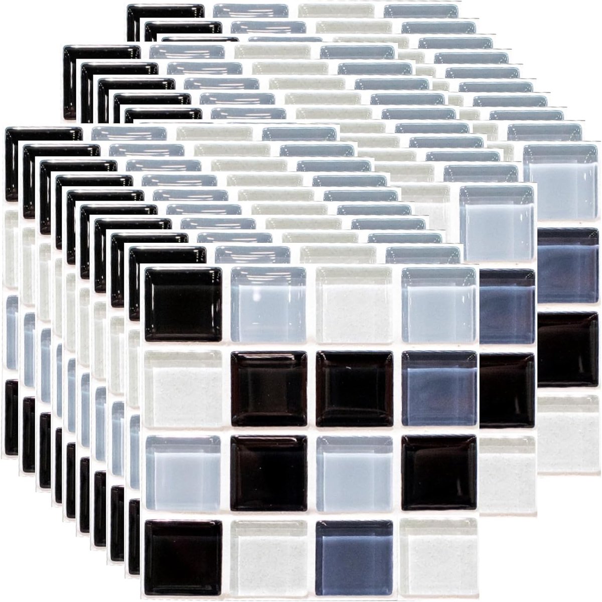 Mosaic tegelstickers 30 stuks - 10x10cm zwart en wit - zelfklevend - waterproof voor keuken en badkamer - ShopVlot