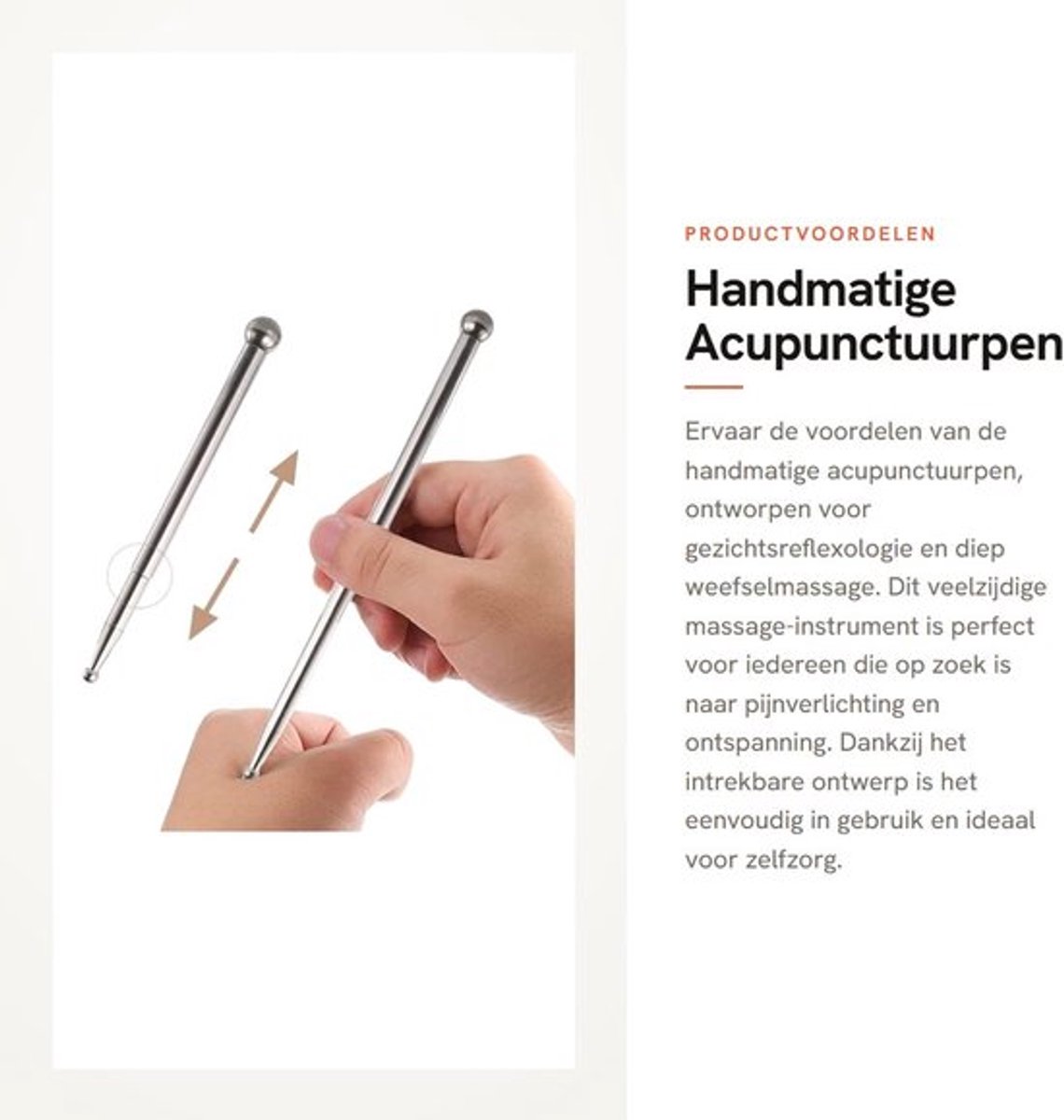 Acupunctuurpen Roestvrij staal - Handmatige Pijnverlichting - Gezichtsreflexologie - Diep Weefsel Massage - Intrekbaar - Verstelbaar - Massagepen