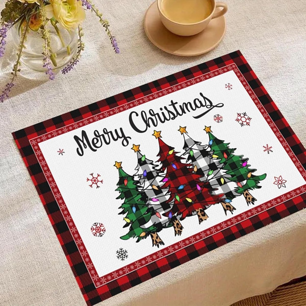 Kerst placemats set van 4 - linnen - 45 x 30 cm - wasbaar - sfeervolle kerstdecoratie - ShopVlot