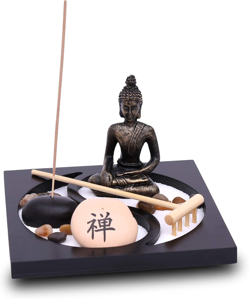 Incense holder meditatie set - natuurlijke hout - Zen-garden met Boeddha - voor dagelijkse ontspanning - ShopVlot