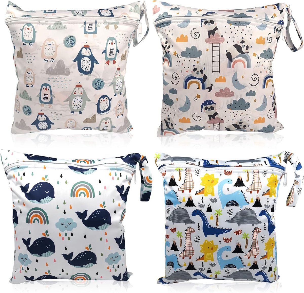 Wetbag voor peuters - 4 stuks, dubbelrits, waterproof - herbruikbaar voor natte en droge spullen - ideaal voor zwemmen - ShopVlot