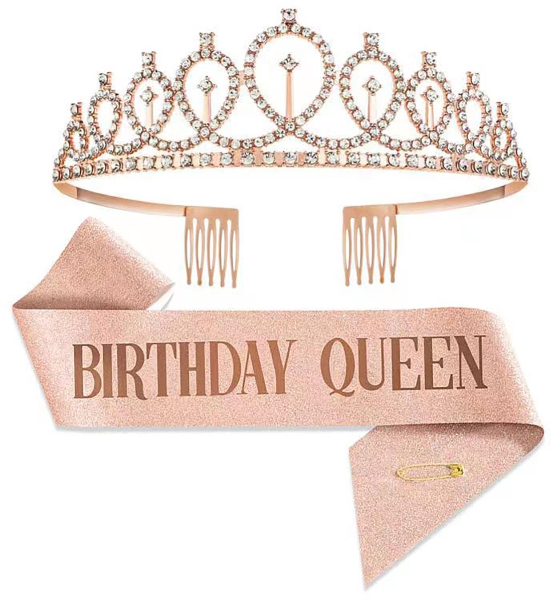Verjaardag sjerp set - gouden strass tiara - verstelbare sjerp - perfect voor verjaardagsfeestjes - ShopVlot
