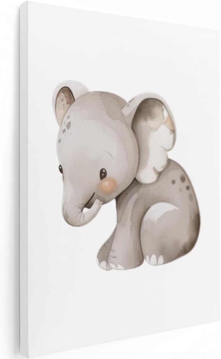 Canvas schilderij baby olifant 60x80 cm - wanddecoratie - aquarel dieren - perfect cadeau voor babykamer - ShopVlot