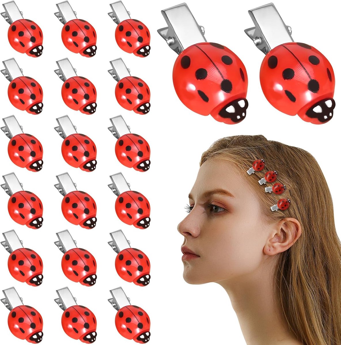 Haarclips met lieveheersbeestjes - 20 stuks - kleurrijk met metalen grip - perfect voor dagelijks gebruik - ShopVlot