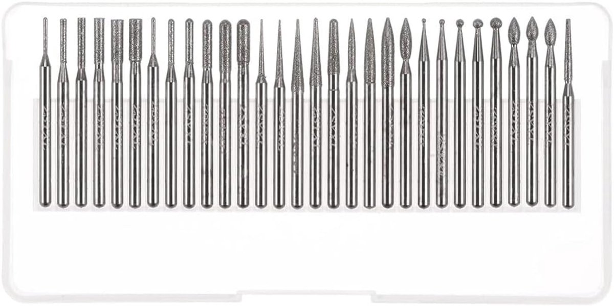 Diamantfrezen 30-delig - 3mm schacht - voor glas en edelsteen - precisie polijsten - ShopVlot
