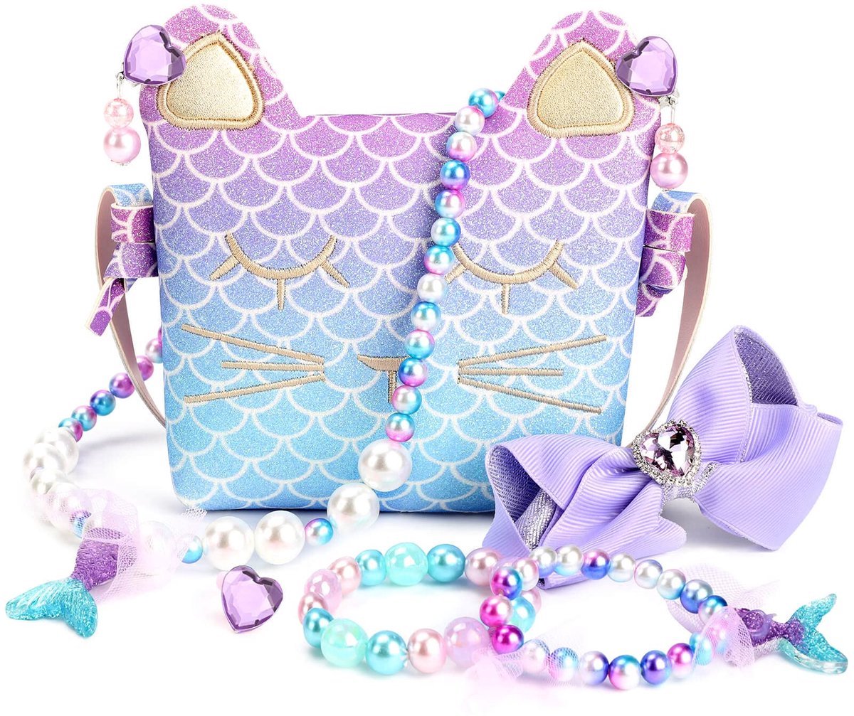 Casalora Kindertasje voor Meisjes - Kat/Zeemeermin - Schoudertas met 6-delige Accessoireset