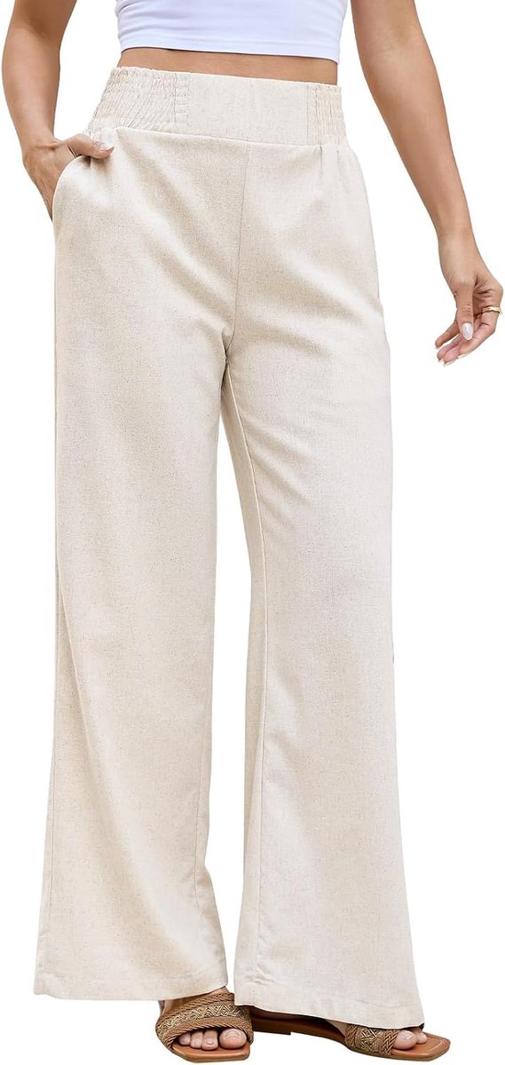 Zomerbroek voor dames - hoge taille - van linnen - met zakken - ShopVlot