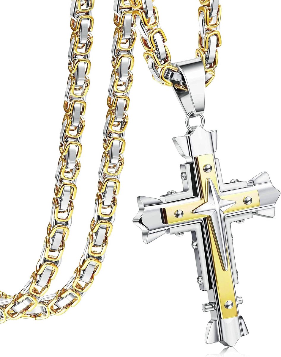 Heren kruis ketting 56/61/71 cm - Byzantijns roestvrij staal - Zwart goud - Elegant accessoire voor dagelijks gebruik - ShopVlot