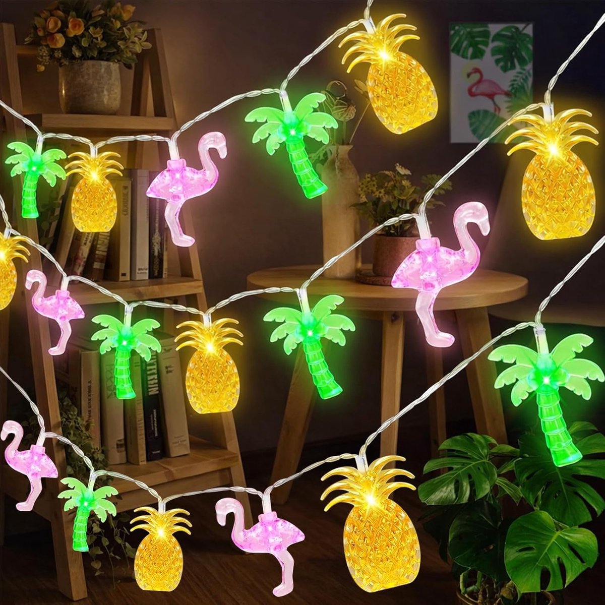 Led-lichtsnoer Hawaii 3 m - 20 leds - ananas en flamingo - vrolijke zomerdecoratie - ShopVlot