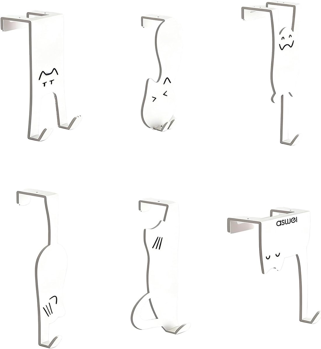 Deurhaak 6 Stuks - Metalen Over-de-deur Haak - Katten Design - Ideaal voor Kleding en Handdoeken - ShopVlot