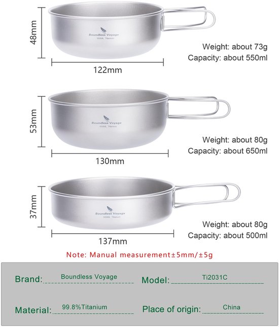 Solidchoice - Lichtgewicht Titanium Kookset voor Kamperen, 3 Delen — afbeelding 5