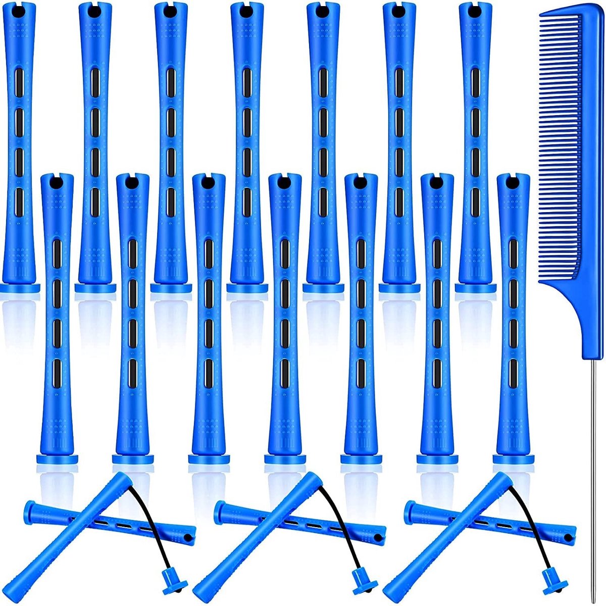 Solidchoice - Set van 21 Haarrollers met Penseelkam, Blauw