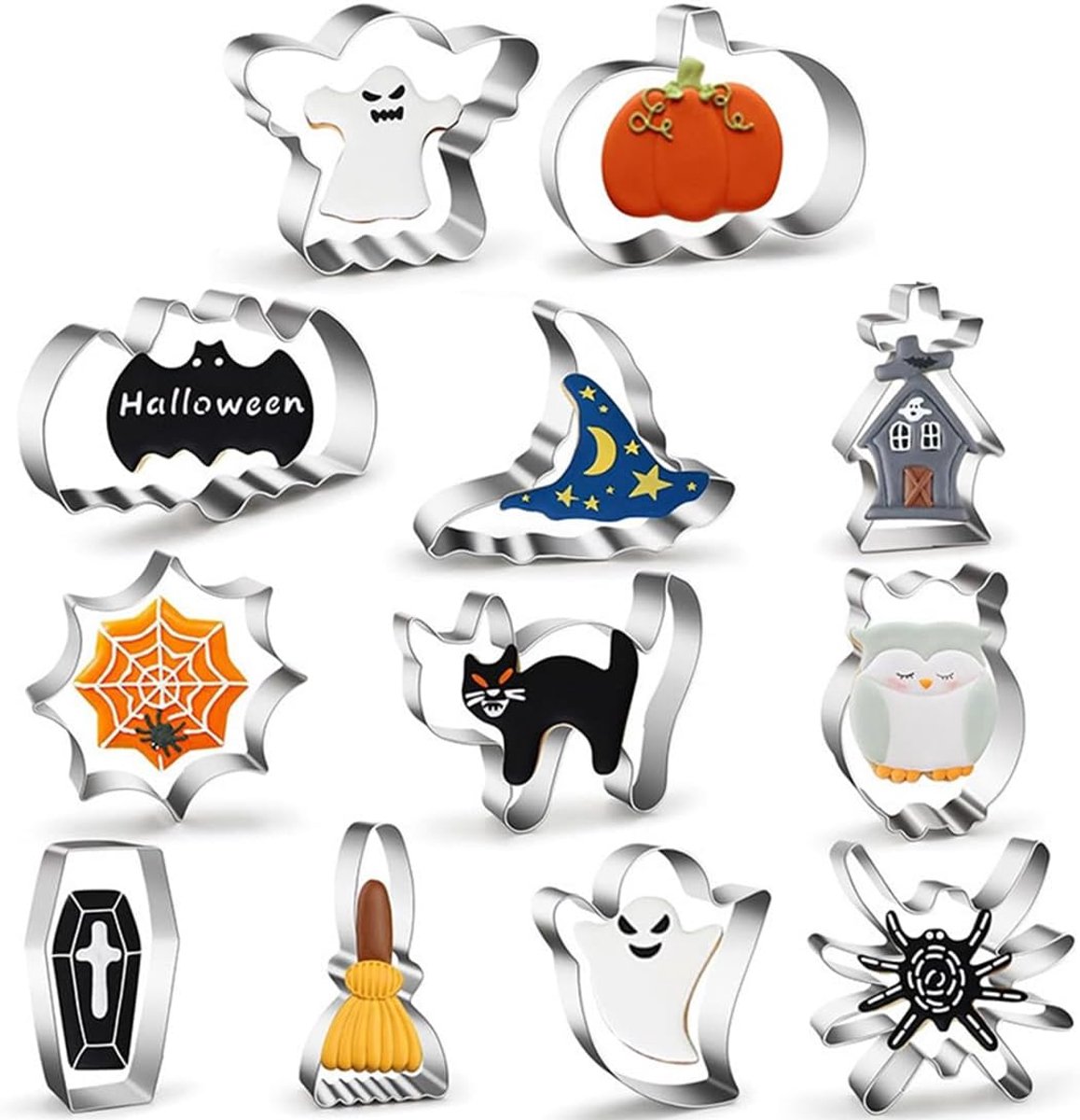 Halloween koekjesvormset 12-delig - roestvrijstaal - kindvriendelijk - perfect voor feestelijke traktaties - ShopVlot