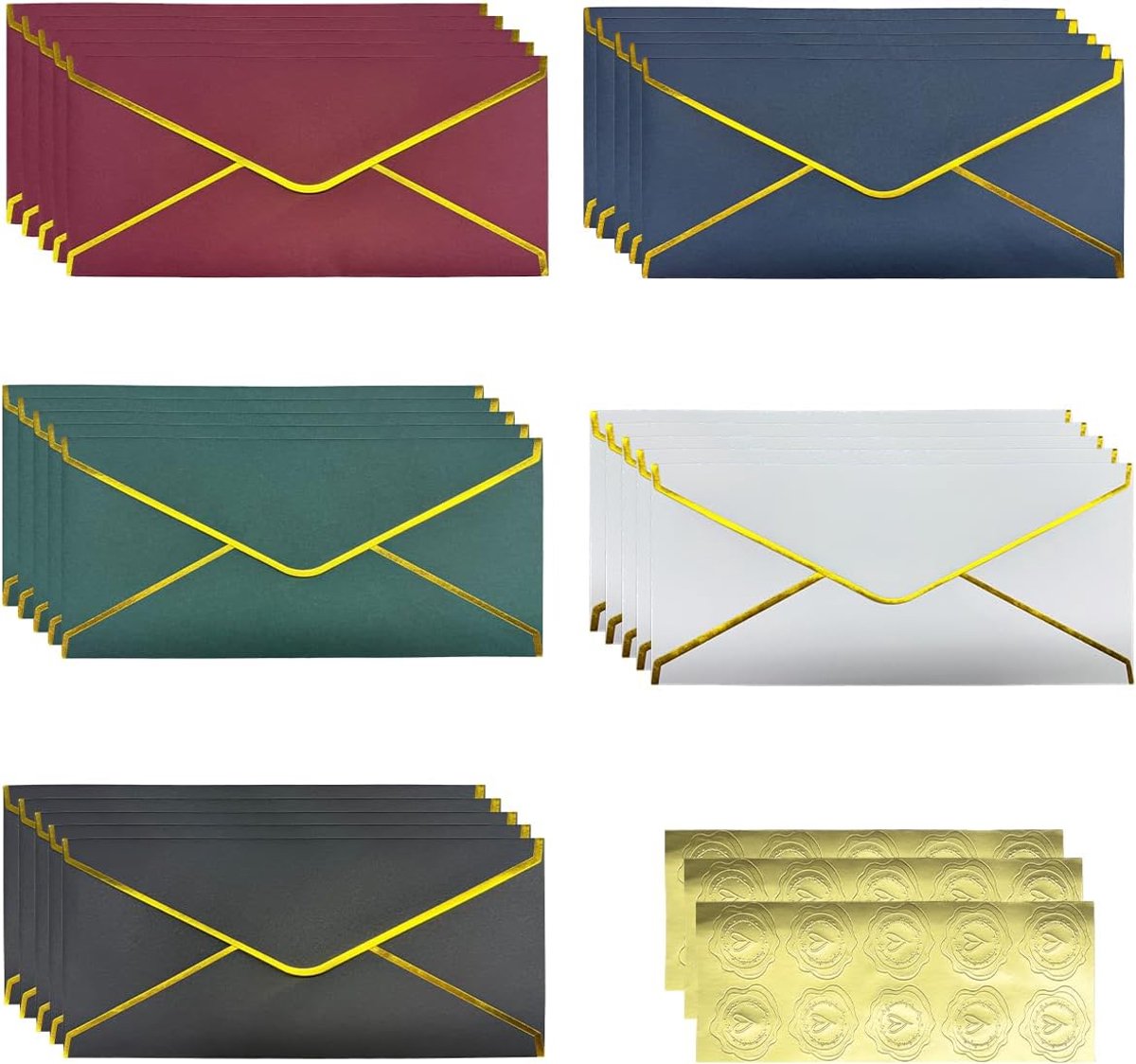 Enveloppen 10,5 x 24 cm - gekleurde set van 25 - met goudfolierand - ideaal voor wenskaarten - ShopVlot