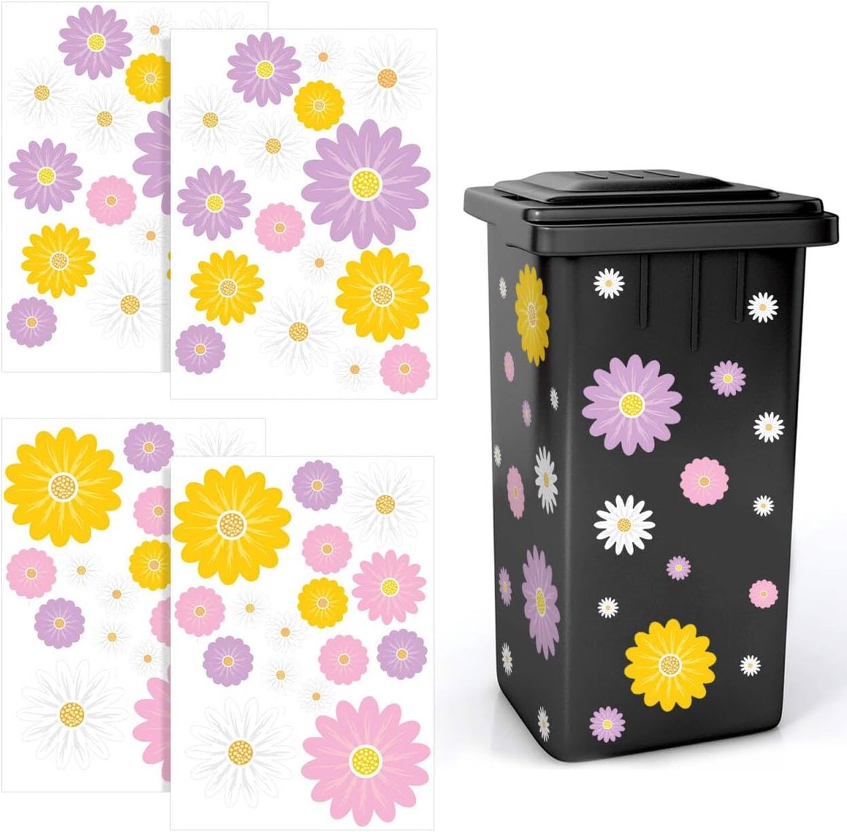 Bloemenstickers 4 Vel Zelfklevend Waterdicht - Paars, Roze, Geel, Wit - Decoratieve Stickers voor Binnen en Buiten - ShopVlot