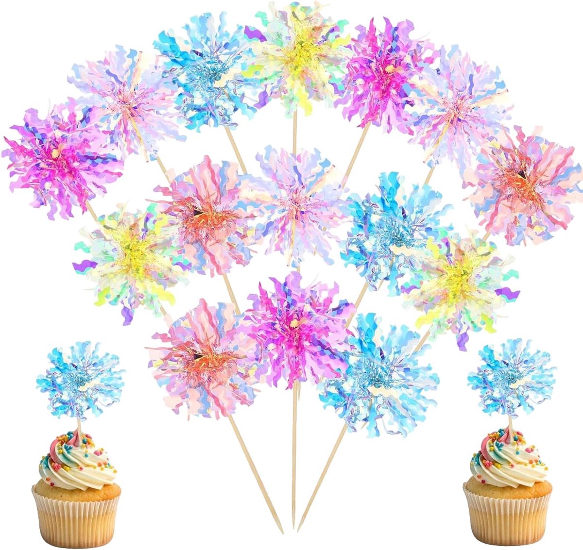 Cake versieringen 50 stuks - Vuurwerk in 5 kleuren - Glittereffect - Perfect voor feestelijke taarten - ShopVlot