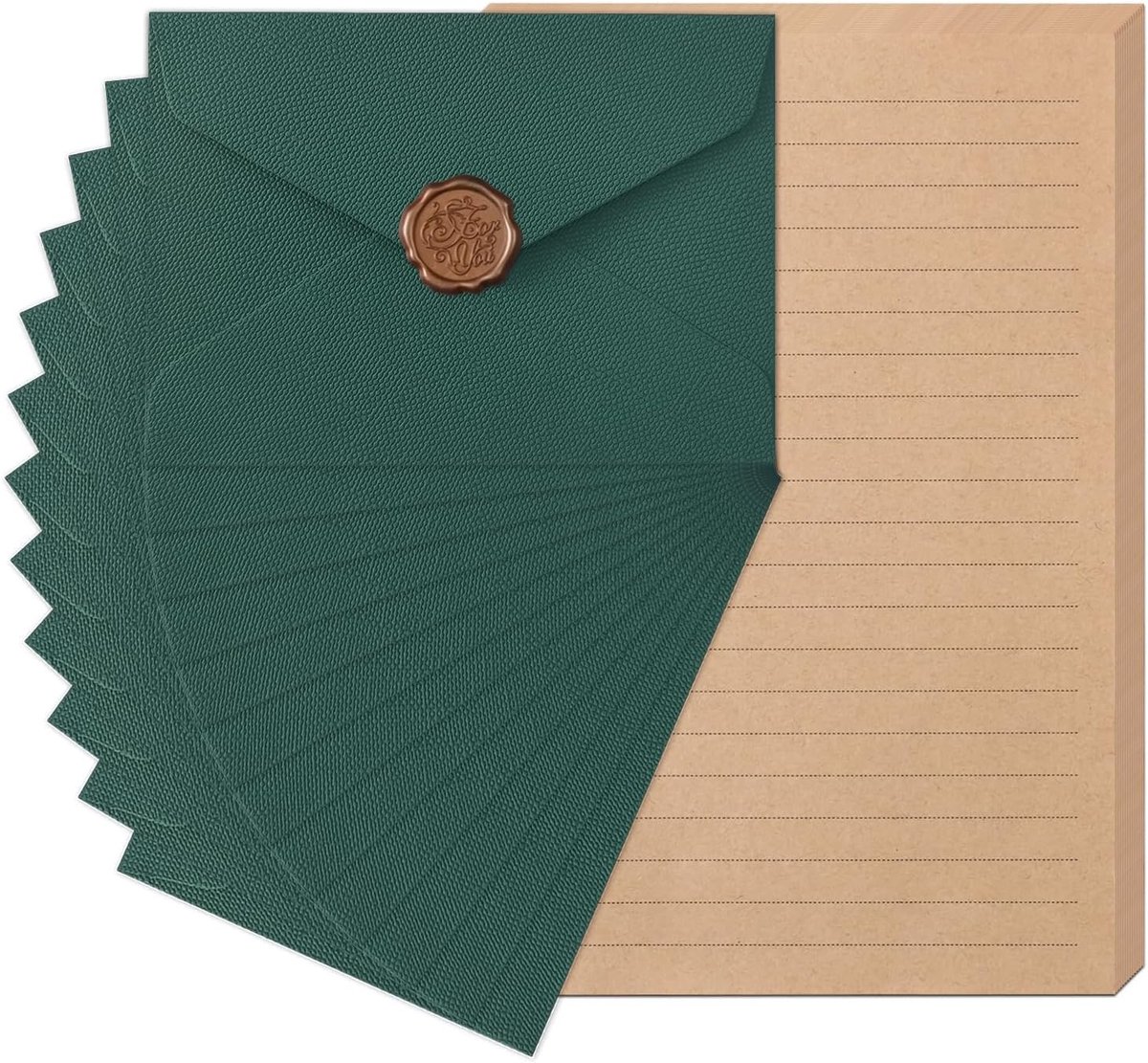 Vintage schrijfpapier set - 12 enveloppen en 24 gelinieerde vellen - met waszegels - perfect voor brieven - ShopVlot