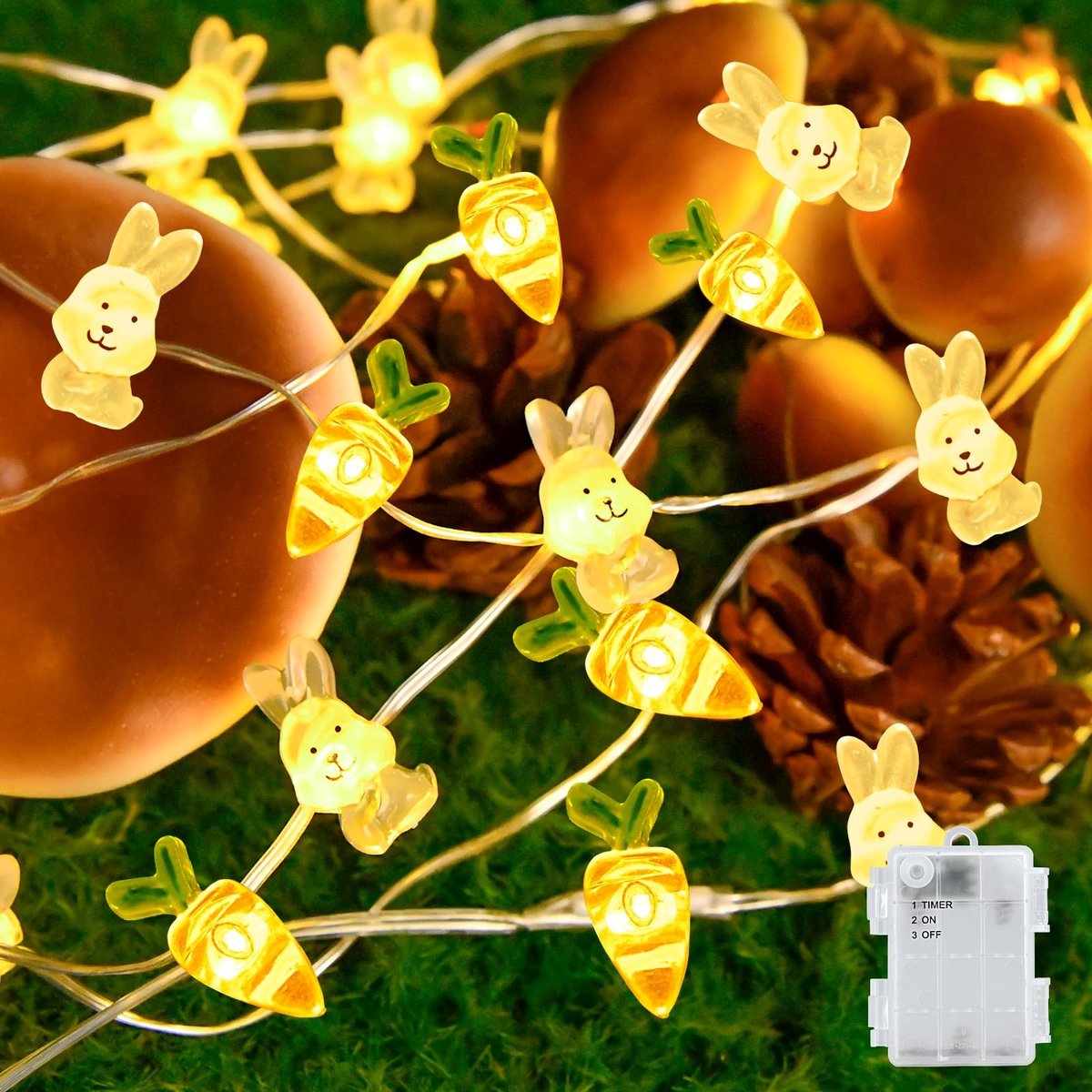 Solidchoice - 2 m Batterij Aangedreven Paas Sfeerverlichting met LED Konijnen en Wortels