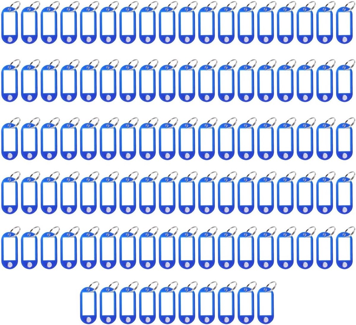 Sleutelhangers met labels 100 stuks - plastic met metalen splitring - verwisselbare labels - ideaal voor etikettering - ShopVlot