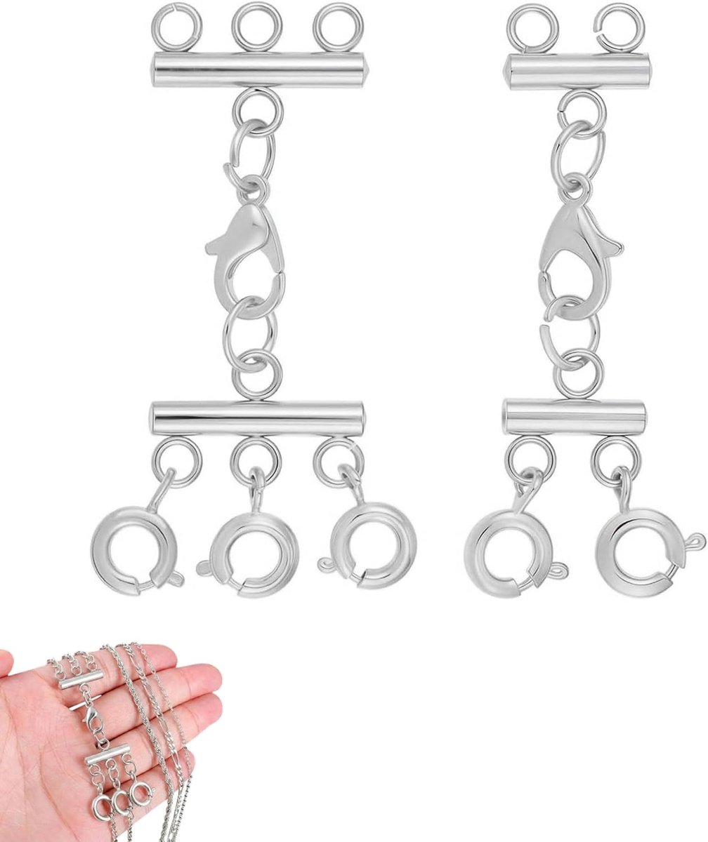 Kettensluiting 2 stuks - Sterke Federversluiting Separator - Stapelbaar Goud/Zilver - Ideaal voor DIY sieraden - ShopVlot