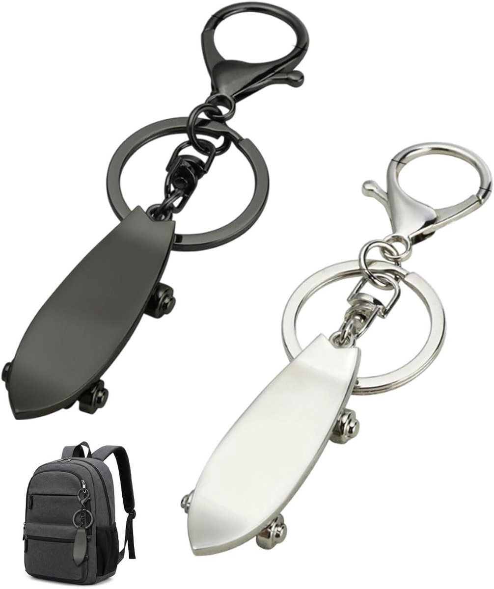 Sleutelhangers mini-skateboard 2 stuks - zilver/zwart - met karabijnhaak - leuk cadeau voor skateboardliefhebbers - ShopVlot