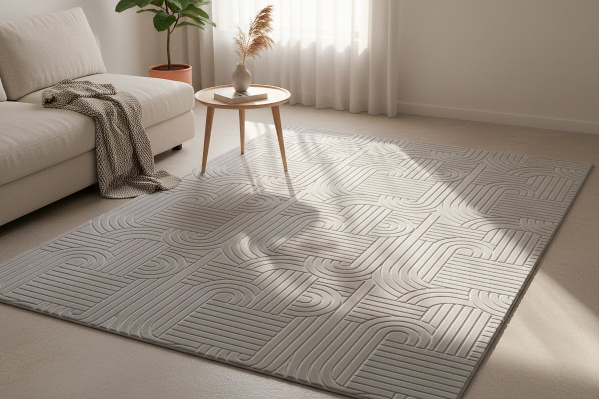 Padiro laagpolig vloerkleed 120 x 160 cm - beige - modern abstract design - geschikt voor vloerverwarming - van polyester