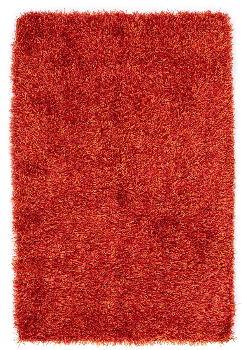 Padiro hoogpolig vloerkleed 120 x 180 cm - oranje - modern pluizig effen design - geschikt voor vloerverwarming - met franjes - van polyester en modacryl