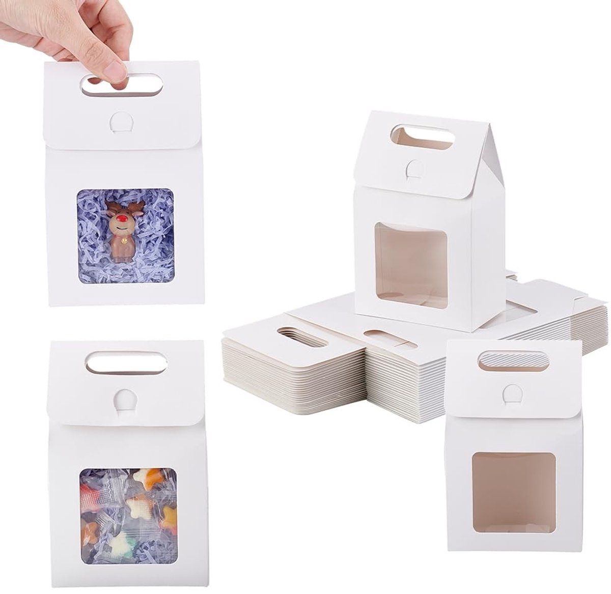 Solidchoice - 28 Stuks Papieren Cadeauzakken met Transparante Venster