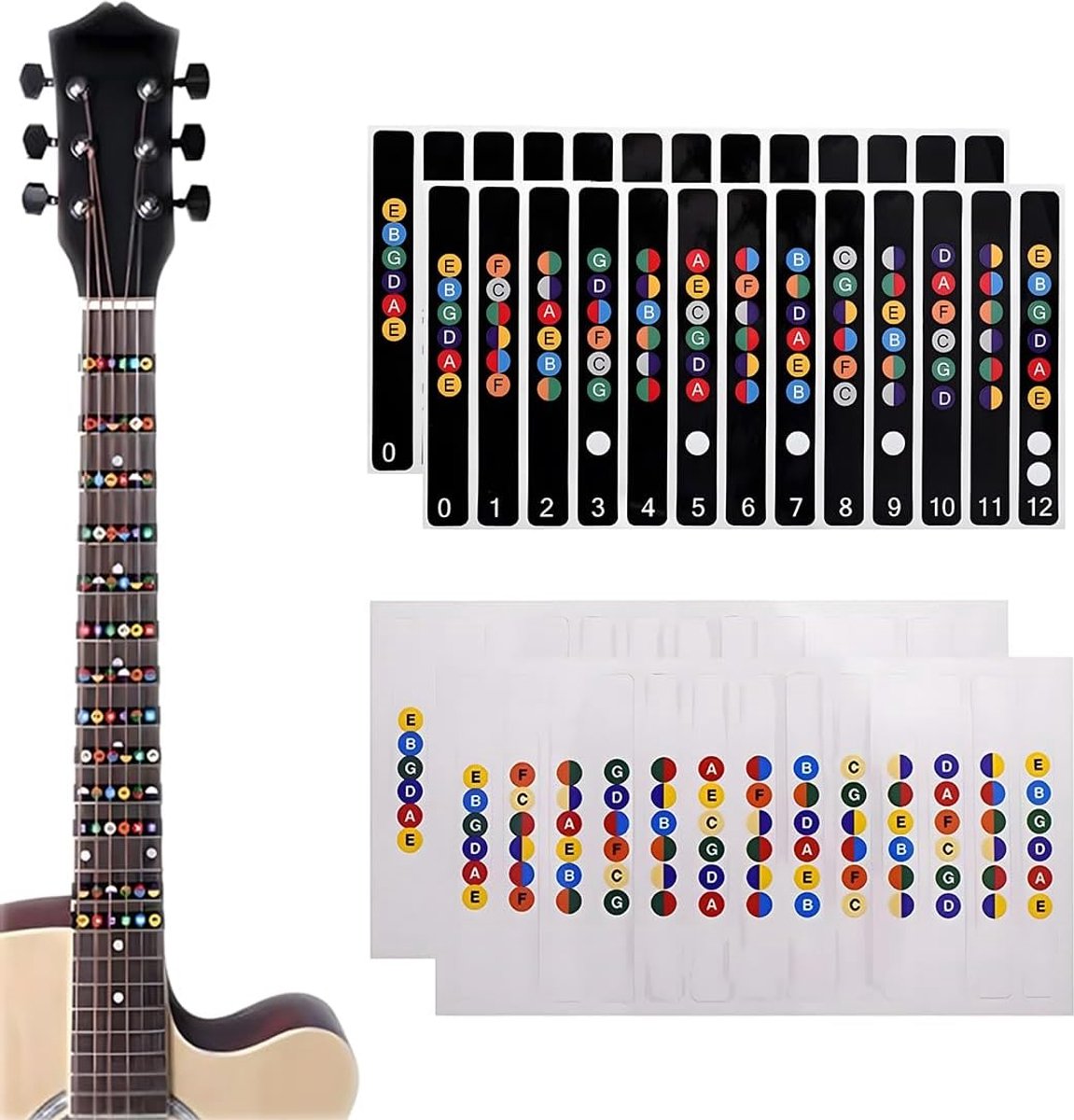 Gitaar toetsenbord stickers - kleurrijk - water- en oliebestendig - ideaal voor beginners - ShopVlot