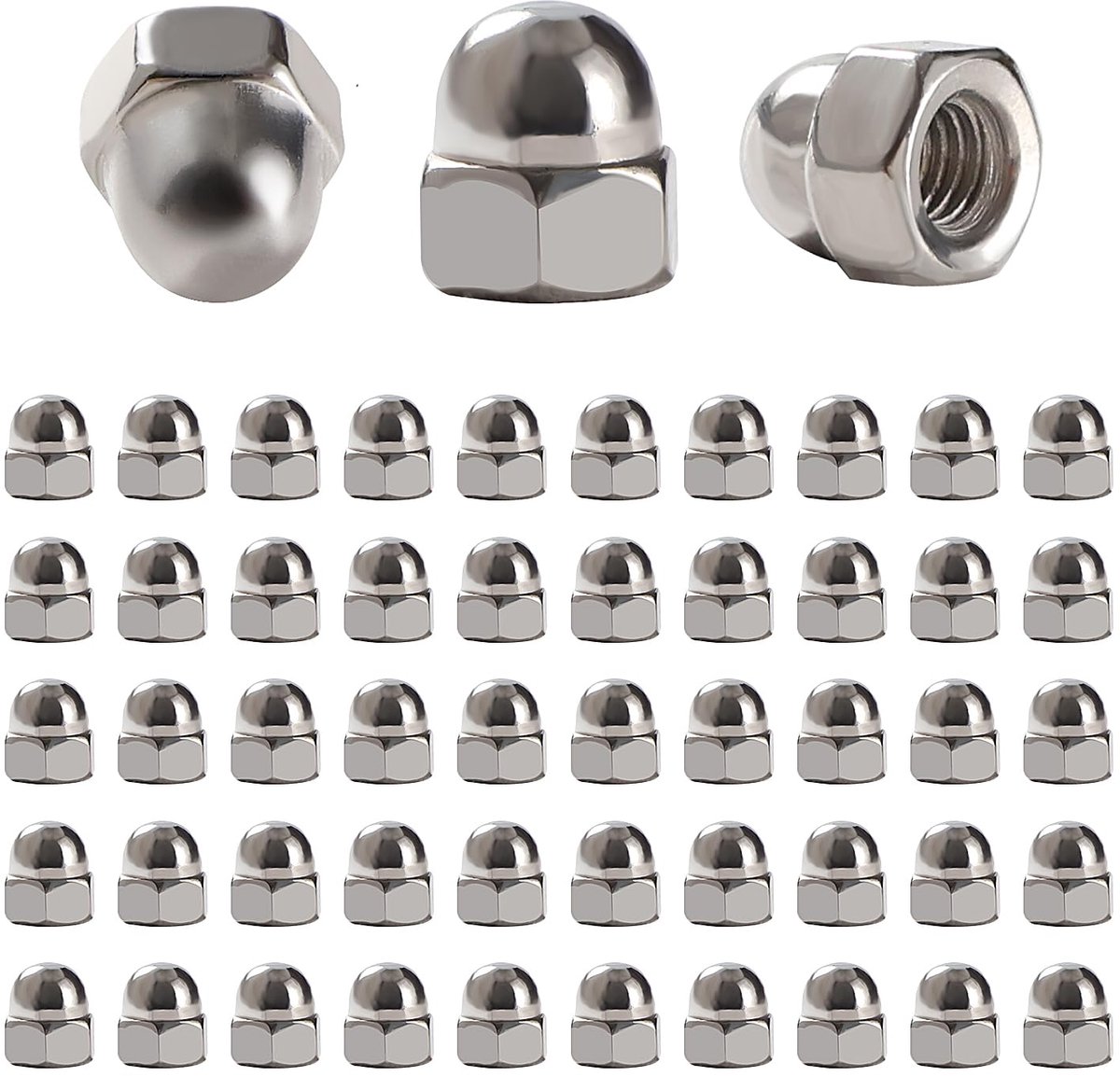 50Pcs M3 Stainless Steel Cap Nuts, Hex Cap Nuts Acorn Dome, Acorn Decorative Hex Nuts, for Screws, Bolts - ShopVlot