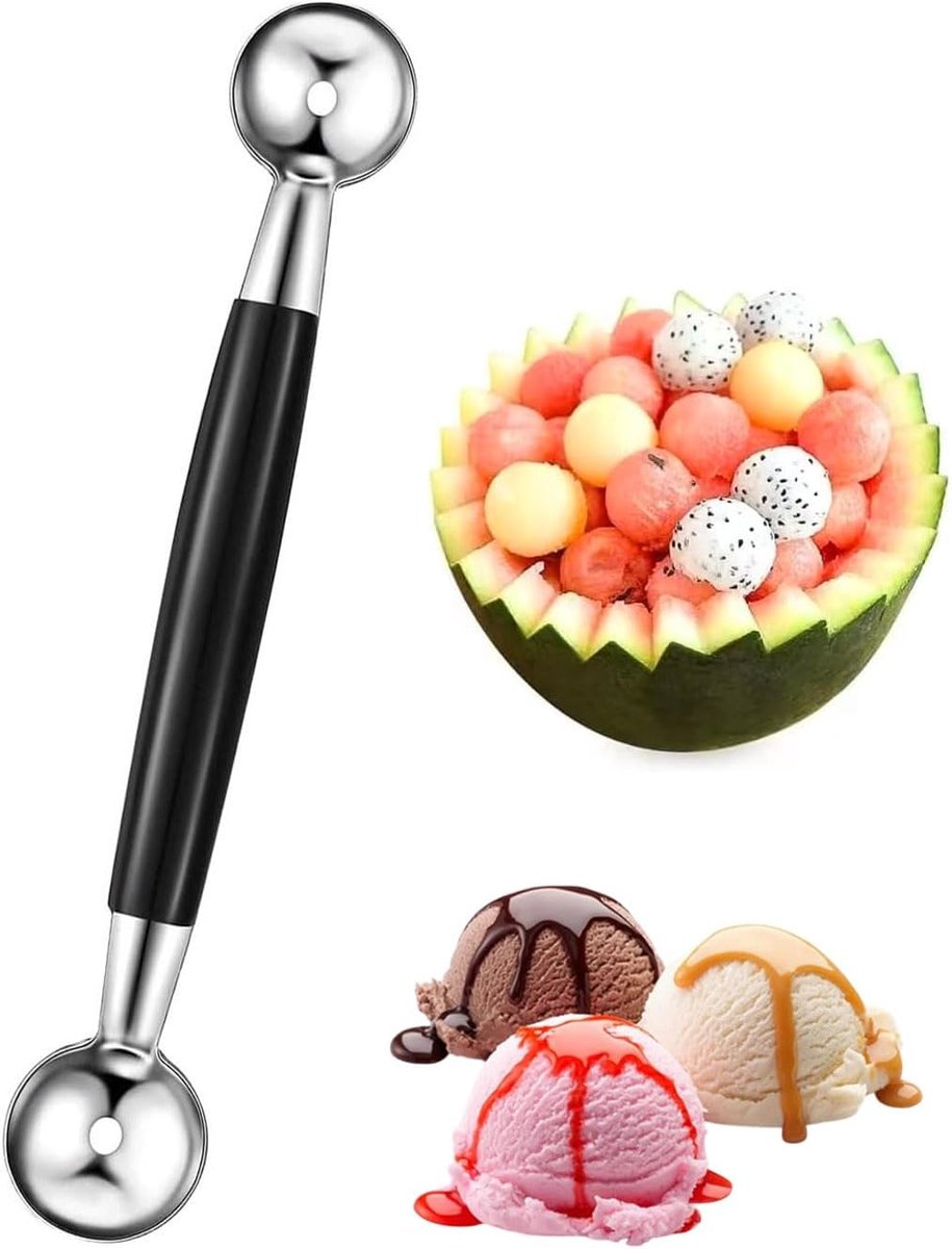 1 Pcs Double-Sided Hollow Out Spoon Stainless Steel Ice Portioneer Set Ball Shaper Melon Melon Cutter Balls Small - ShopVlot