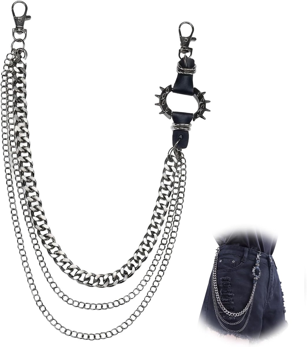 Broekenketting drievoudige kettingsluiting - zwart - veilige grip - voor heren en dames - ShopVlot