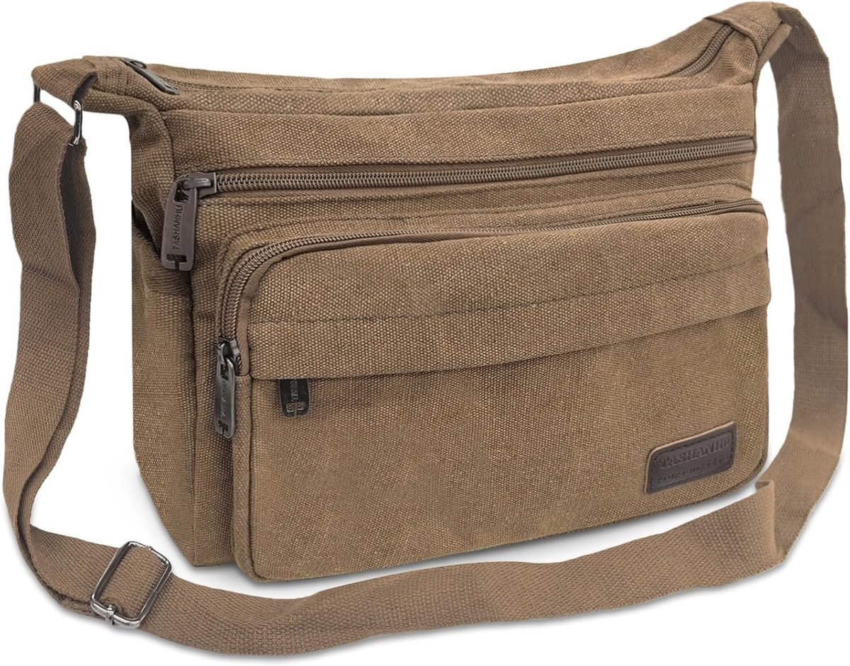 Schoudertas 13 Inch - Bruin Canvas - Grote capaciteit - Ideaal voor reizen - ShopVlot