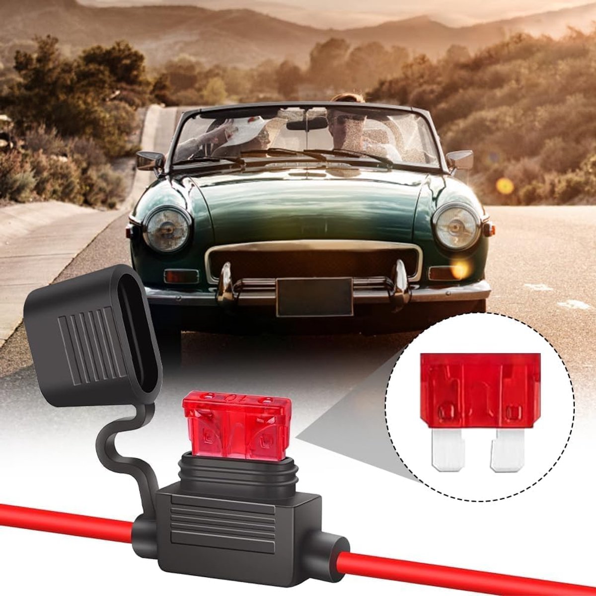 SAE aansluiting kabel 2 stuks 60 cm - 16 AWG ringoog - met 10A zekering - ideaal voor auto en motor - ShopVlot