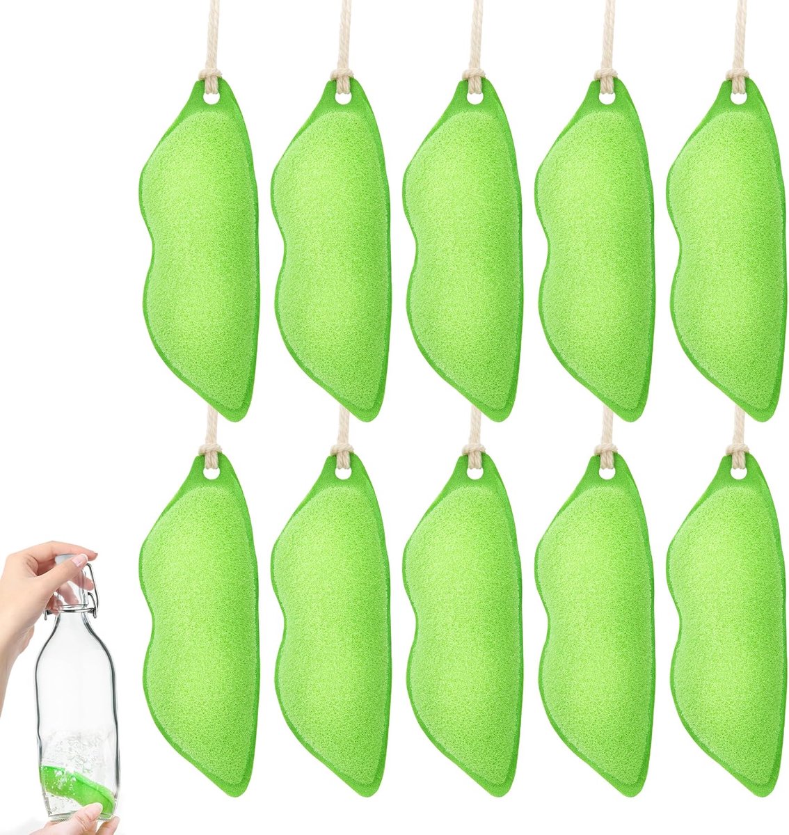 Sponsborstel voor het reinigen van flessen - 10 stuks - groene vezel - verhoogt schoonmaakkracht - ShopVlot