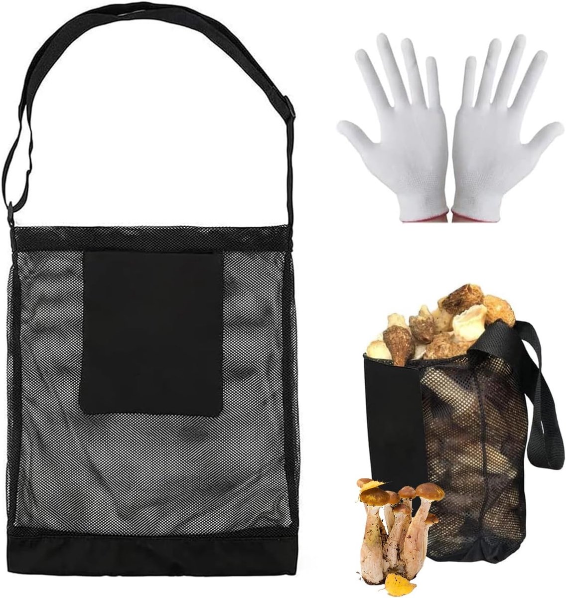 Mushroom Basket voor Ophangen - Zwarte Mesh Tas - Voor Paddenstoelen en Groenten - Houdt Oogst Vers - ShopVlot