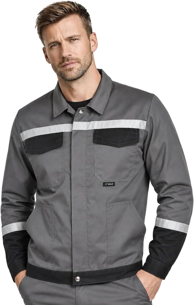 Werkjas heren met reflector - multifunctionele werkjas - taillejas blauw/grijs - ideaal voor zichtbaarheid - ShopVlot