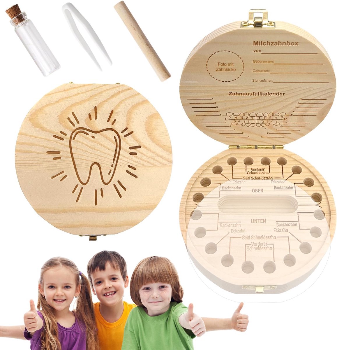 Tandenbox voor baby tanden - multifunctioneel ontwerp - duurzame houten bewaardoos - veilig voor jaren - ShopVlot